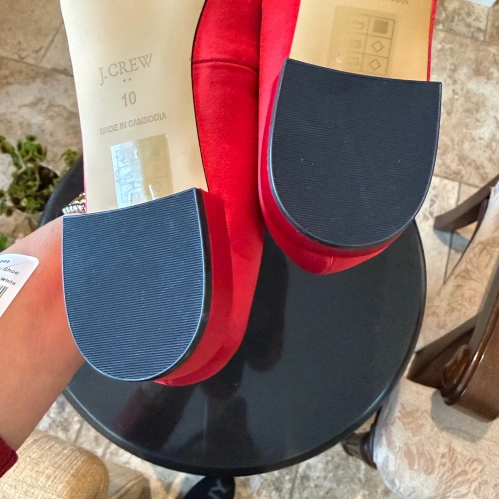 J.Crew Women’s BU507 Red Satin Pointed Toe Jeweled Buckle Evening Flats 10 NEW